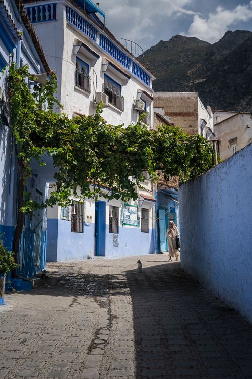 A woman walks down the street in Morocco. Photo by RJ Rempel.