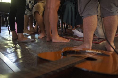 Feet during a group game in Central Asia.