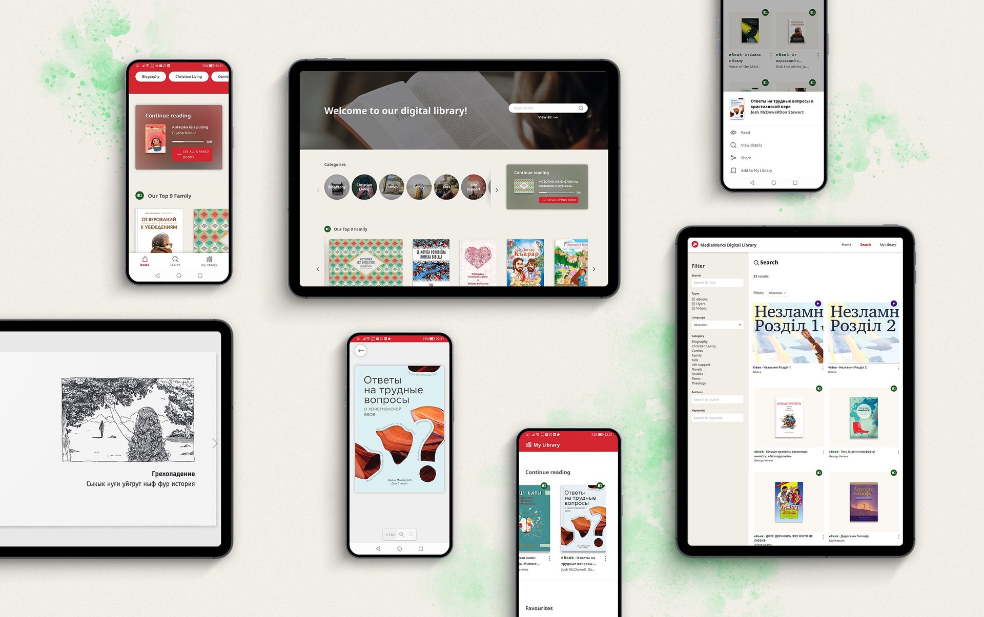 MediaWorks digital library provides Christian digital resources for least-reached people groups with around 40 languages represented: library.mediaworks.global